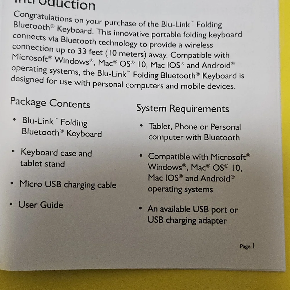 Blu-Link Folding Bluetooth Keyboard